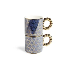 Lot de 2 mugs 30cl design chic bleu foncé et doré^Gifi Sale