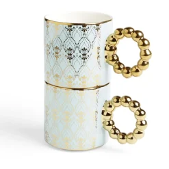 Lot de 2 mugs 30cl design chic bleu clair et doré^Gifi New