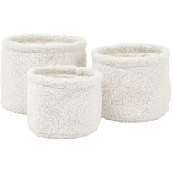 Rangement|Gifi Lot de 3 panières rondes effet laine bouclée polyester blanc