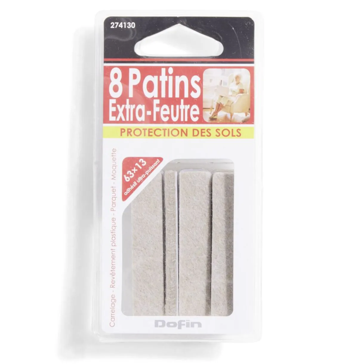 Online Gifi Lot de 8 patins en feutre adhésif ultra puissant - 63x12 mm