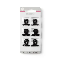 Discount Gifi Lot de 6 pinces à cheveux effet noué plastique noir brillant 2cm