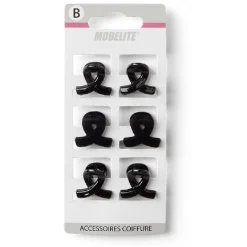 Discount Gifi Lot de 6 pinces à cheveux effet noué plastique noir brillant 2cm