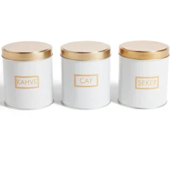 Lot de 3 pots à épices acier blanc et doré Ø9,9xH11,4cm^Gifi New