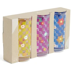 Lot de 3 verres motif fleurs et carreaux 290ml^Gifi Discount