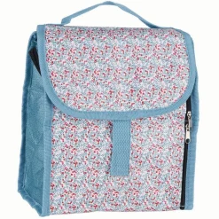 Lunch bag réfrigérant blanc et bleu motif fleuri rouge 2,3 L^Gifi Online