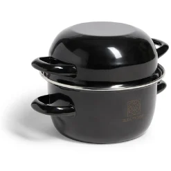 Marmite à moules avec couvercle acier noir Ø18xH16,5cm^Gifi Discount