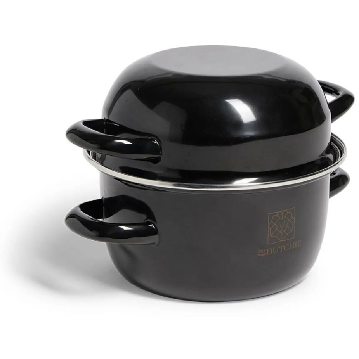 Marmite à moules avec couvercle acier noir Ø18xH16,5cm^Gifi Discount