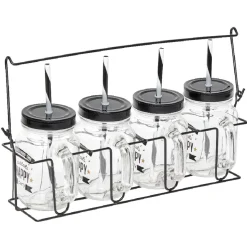 Mason jar "Happy" avec paille x4^Gifi Sale