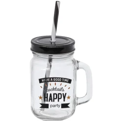Mason jar "Happy" avec paille x4^Gifi Sale