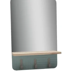 Gifi Miroir étagère bois naturel 3 patères vert clair