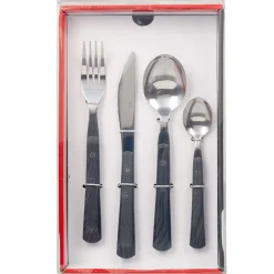 Ménagère 16 pièces manche effet bois gris foncé^Gifi Online