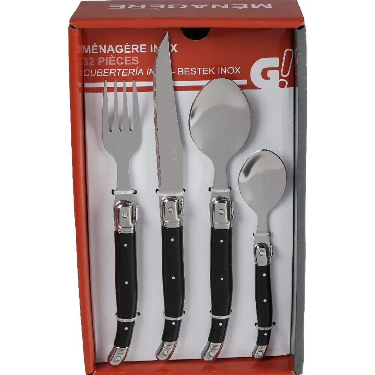 Ménagère 32 pièces noir et gris chromé^Gifi Outlet