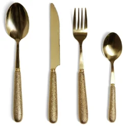 Ménagère inox doré x16 avec manche effet pigment relief^Gifi Discount