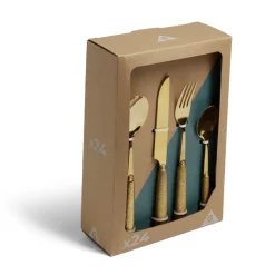 Ménagère inox doré x16 avec manche effet pigment relief^Gifi Discount