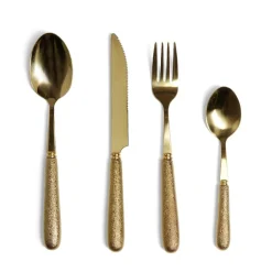 Ménagère inox doré x16 avec manche effet pigment relief^Gifi Discount