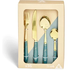 Ménagère inox x16 doré avec manche effet marbre^Gifi