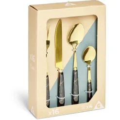 Ménagère inox x16 doré avec manche effet marbre^Gifi