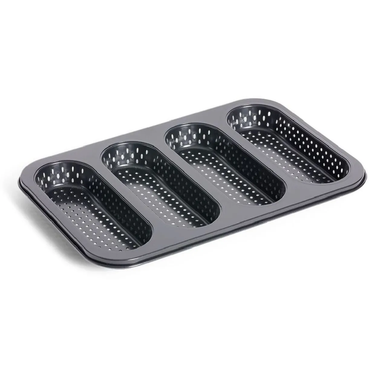Moule à mini baguette perforé acier noir 33,6x22xH3cm^Gifi Sale