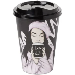 Mug à motifs couvercle noir 500ml - plastique Ø9xH14cm^Gifi Best