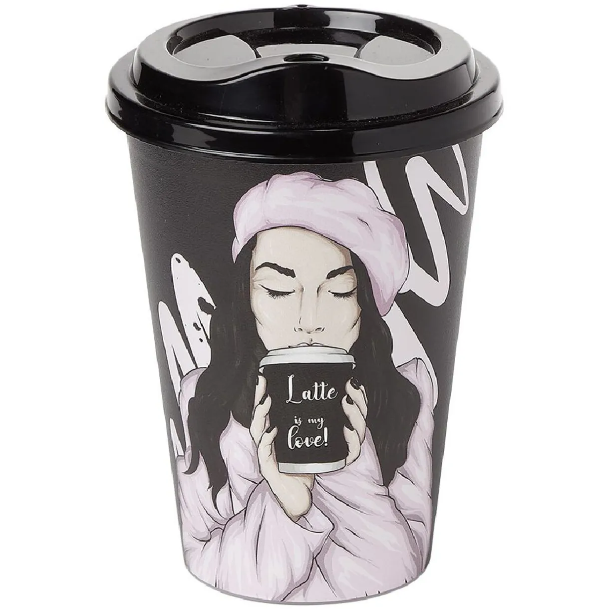 Mug à motifs couvercle noir 500ml - plastique Ø9xH14cm^Gifi Best