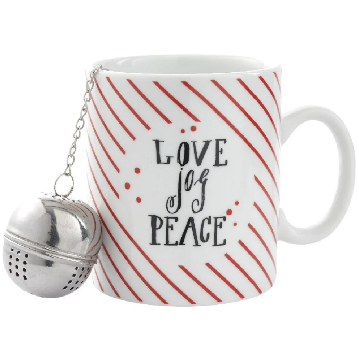 Mug avec boule à thé Love Jog Peace blanc rayure rouge 35 cl^Gifi Outlet