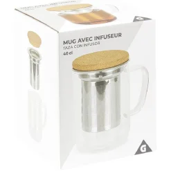 Mug avec infuseur en inox verre et couvercle en bambou^Gifi Clearance