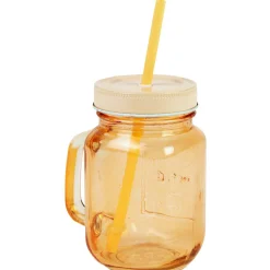 Mug bocal coloré orange avec paille^Gifi New
