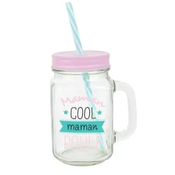 Mug bocal transparent avec paille^Gifi