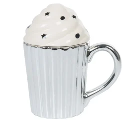 Mug cupcake gris argenté avec couvercle blanc^Gifi Clearance