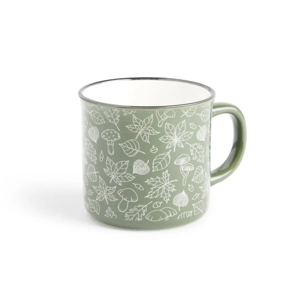 Mug décor feuille automne en porcelaine vert et blanc 320ml^Gifi Sale