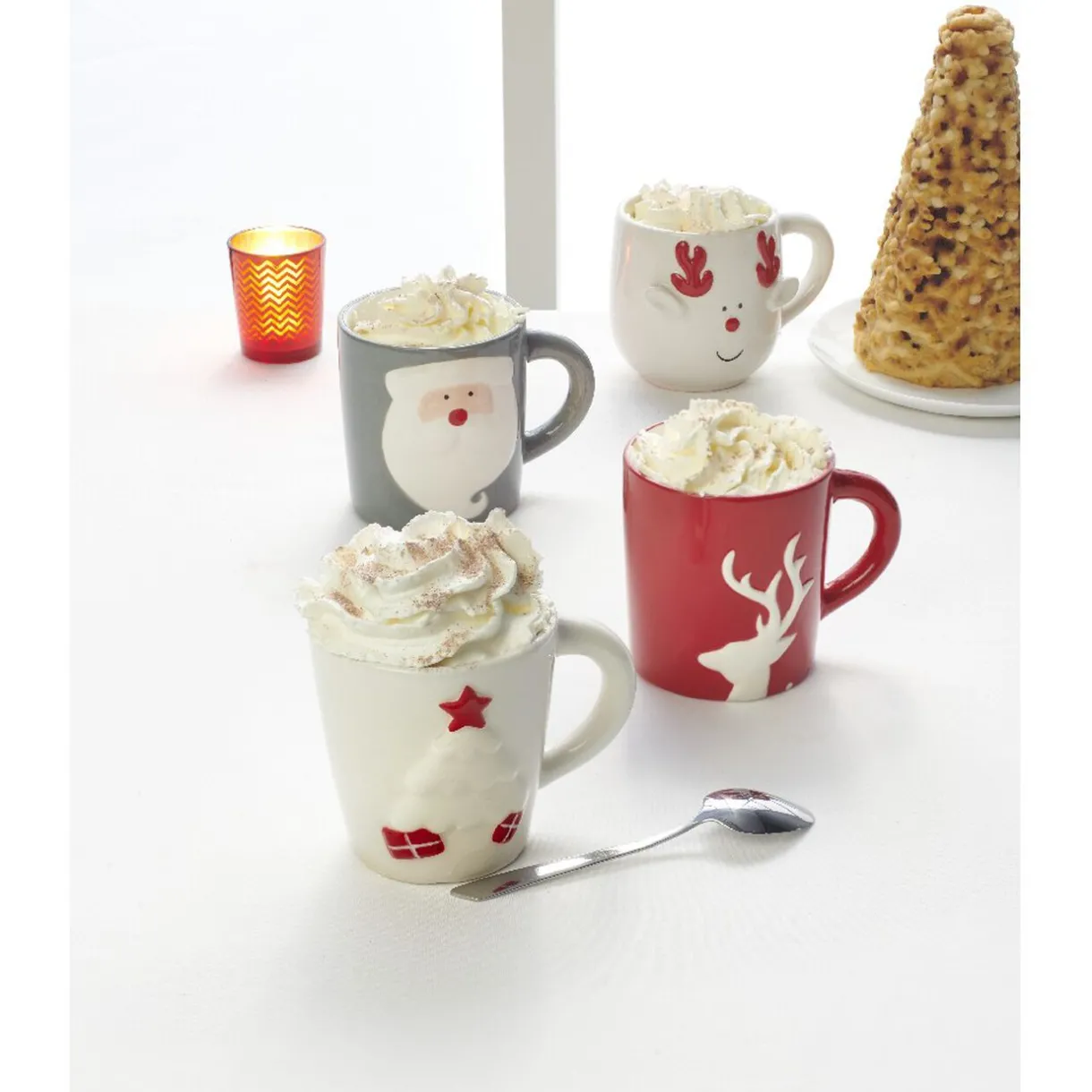 Mug de Noël rouge motif relief renne blanc 37 cl^Gifi Clearance