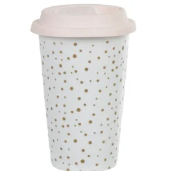 Mug de transport blanc pois doré avec couvercle^Gifi Sale