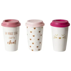 Mug de transport en céramique rose motif tête de chats doré 400 ml^Gifi Best