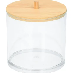 Sale Gifi Organisateur cosmétique rond transparent couvercle bambou