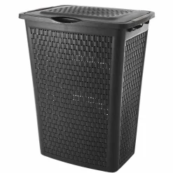 Entretien Du Linge|Gifi Panier à linge avec poignées et couvercle design rotin noir 50 L