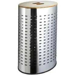 Entretien Du Linge|Gifi Panier à linge cylindrique métal et bois 55 L