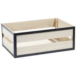 Rangement|Gifi Panier déco caisse en bois naturel et noir grand modèle