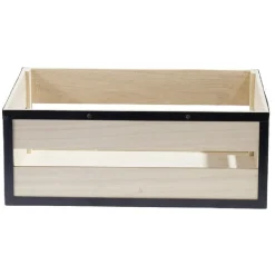 Rangement|Gifi Panier déco caisse en bois naturel et noir grand modèle