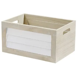 Rangement|Gifi Panier déco caisse en bois naturel et blanc modèle moyen