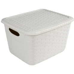 Rangement|Gifi Panier de rangement effet tressé avec couvercle gris 14,8 L
