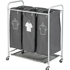 Entretien Du Linge|Gifi Panière à linge 3 compartiments à roulettes