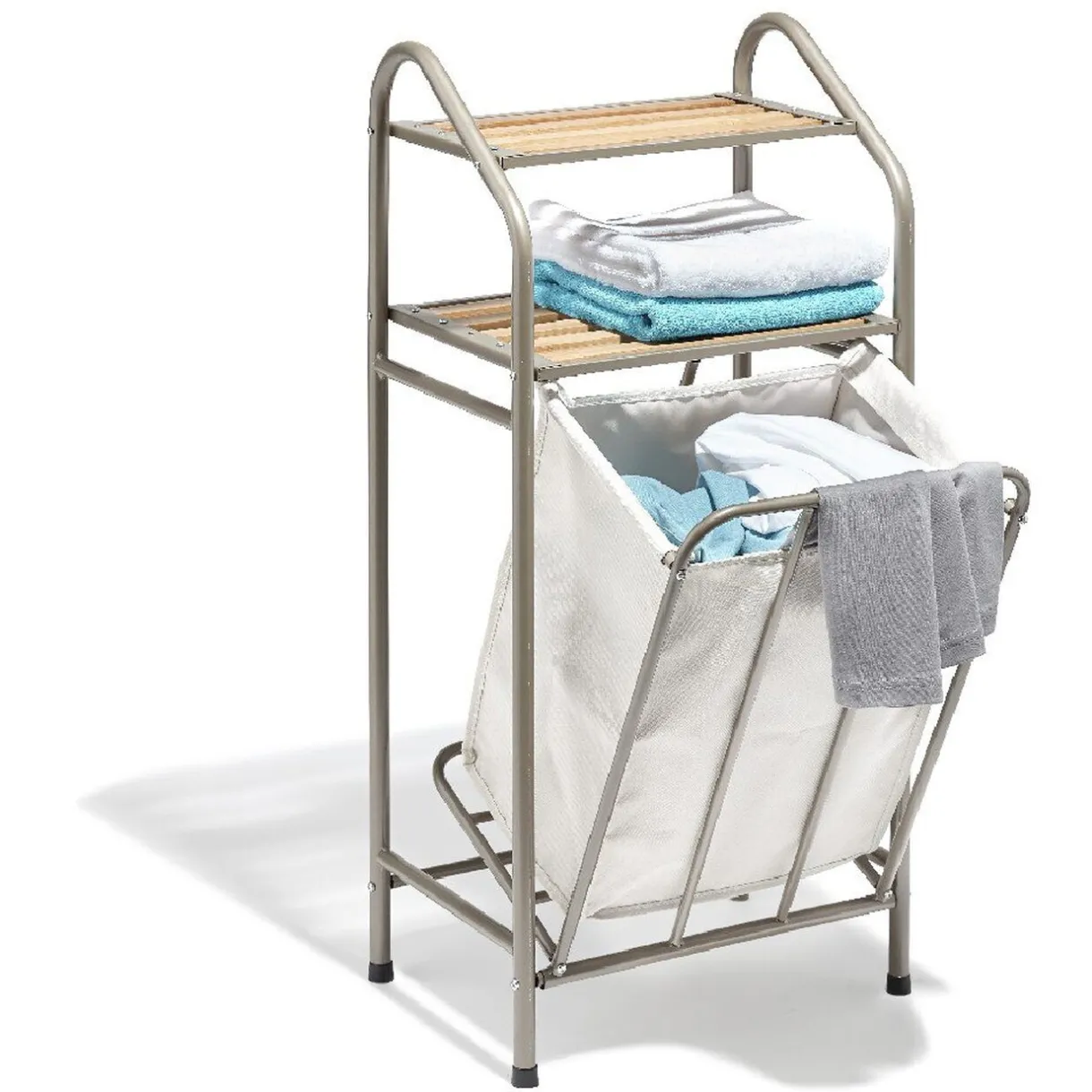 Entretien Du Linge|Gifi Panière à linge avec étagères bambou naturel