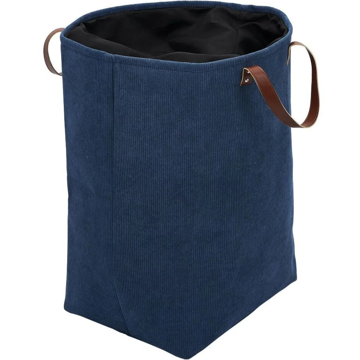 Entretien Du Linge|Gifi Panière à linge 58L avec anses polyester bleu marine effet velours