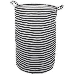 Entretien Du Linge|Gifi Panière à linge 75L blanc rayé noir Ø40xH60cm