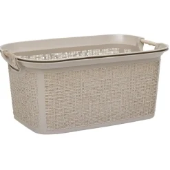 Entretien Du Linge|Gifi Panière à linge 30L plastique tressé blanc