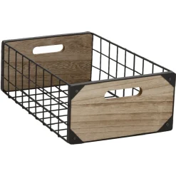 Rangement|Gifi Panière basse bois/métal taille M