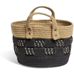 Rangement|Gifi Panière bi-matière noire et naturelle Ø 26 cm