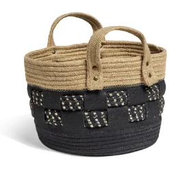 Rangement|Gifi Panière bi-matière noire et naturelle Ø 26 cm