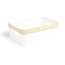Rangement|Gifi Panière blanche avec rebord imitation bois 35,5x26xH13,5cm