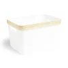Rangement|Gifi Panière blanche rebord imitation bois 35,5x26xH21,5cm